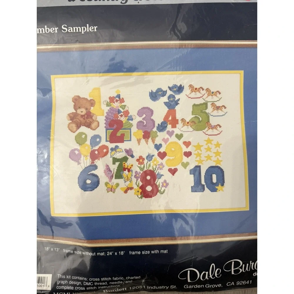 Dale Burdett country cross stitch Number Sampler Kit 2001 18 x 13